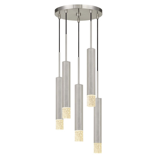 Gray and Chrome Five-Light Integrated LED Pendant, image 3