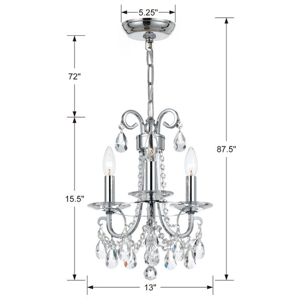 Othello Polished Chrome 13-Inch Three-Light Chandelier, image 4