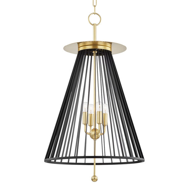 Cagney Aged Brass Four-Light Pendant with Black Steel Shade, image 1
