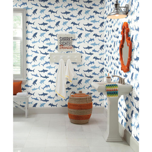 A Perfect World Blues Shark Charades Wallpaper - SAMPLE SWATCH ONLY, image 5
