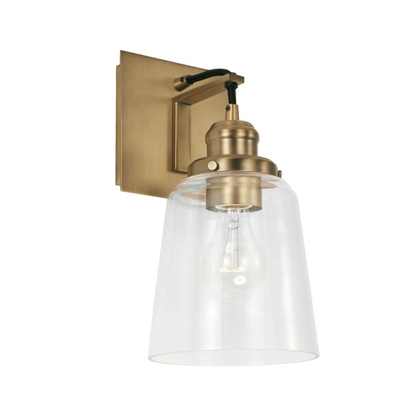 Fallon Aged Brass One-Light Wall Sconce with Clear Glass Shade, image 2