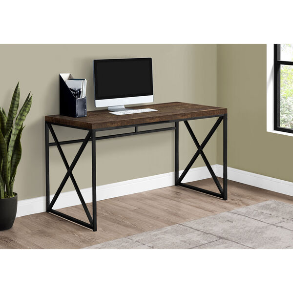 Brown 24-Inch Computer Desk with Crisscross Metal Legs, image 2