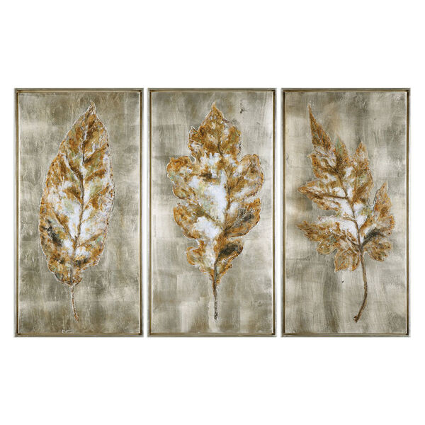 Champagne Leaves Modern Wall Art, Set of 3, image 1