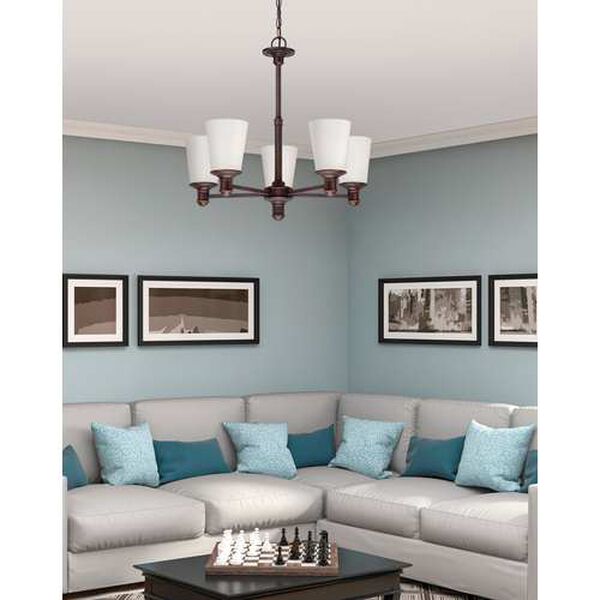 Cimmaron Rubbed Bronze Five Light Chandelier with Etched White Glass, image 2