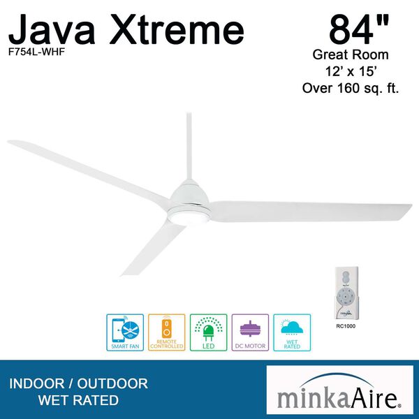 Java Xtreme Flat White 84-Inch Integrated LED Outdoor Ceiling Fan with Wi-Fi, image 6