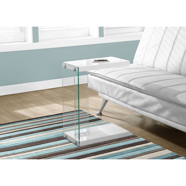 Accent Table - Glossy White with Tempered Glass, image 1