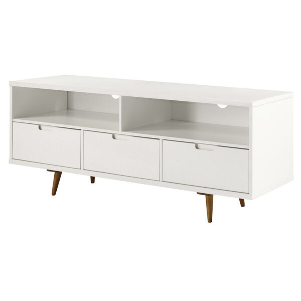 Ivy White Three-Drawer Solid Wood TV Stand, image 1