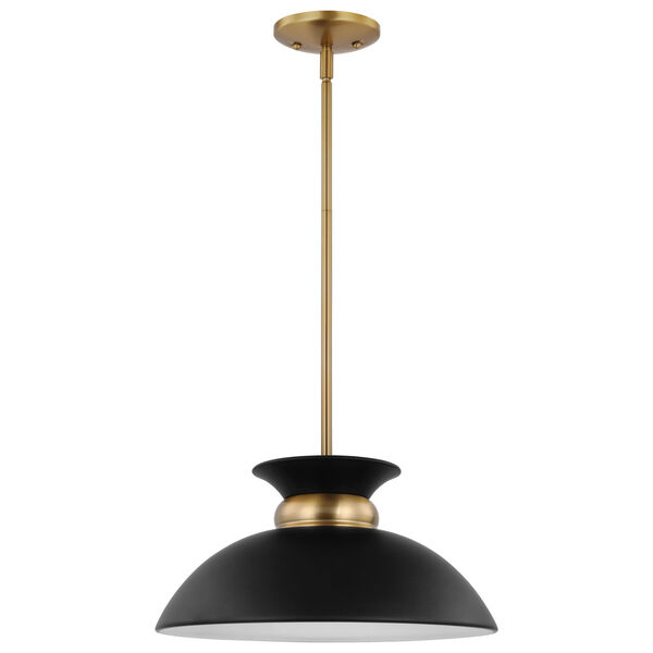 Perkins Matte Black and Burnished Brass 15-Inch One-Light Pendant, image 1