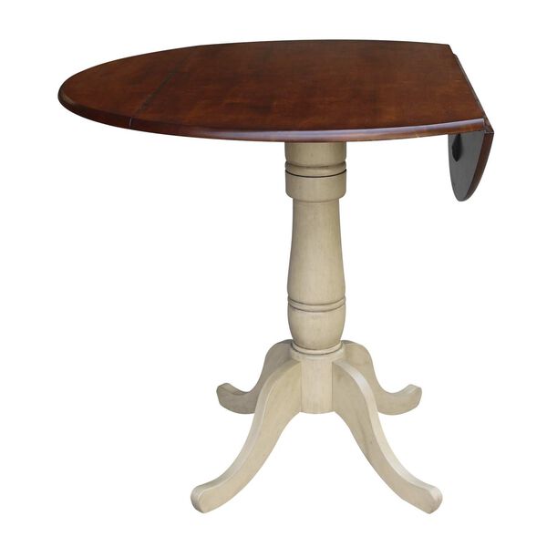 Antiqued Almond and Espresso 36-Inch Round Dual Drop Leaf Pedestal Dining Table, image 2