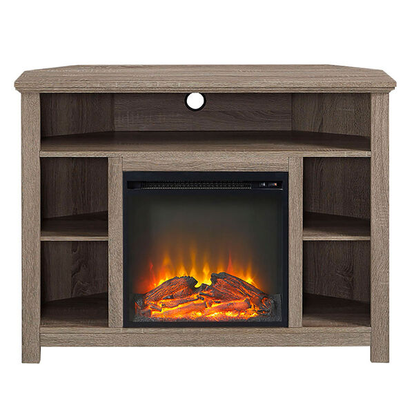 44-inch Wood Corner Highboy Fireplace TV Stand - Driftwood, image 2