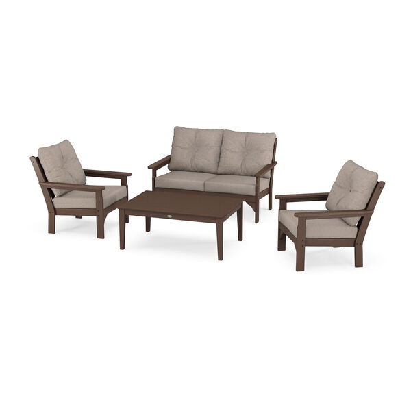 Vineyard Mahogany and Spiced Burlap Deep Seating Set with Rectangular Table, 4-Piece, image 1