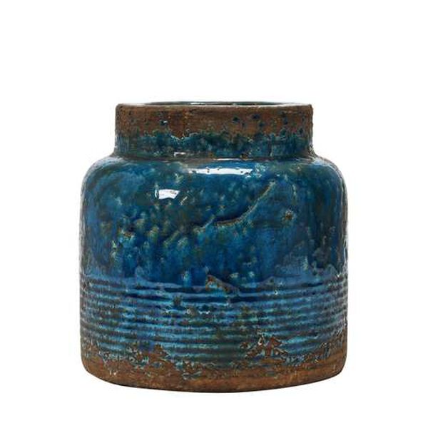 Distressed Blue Debossed Terra-Cotta Vase, image 2