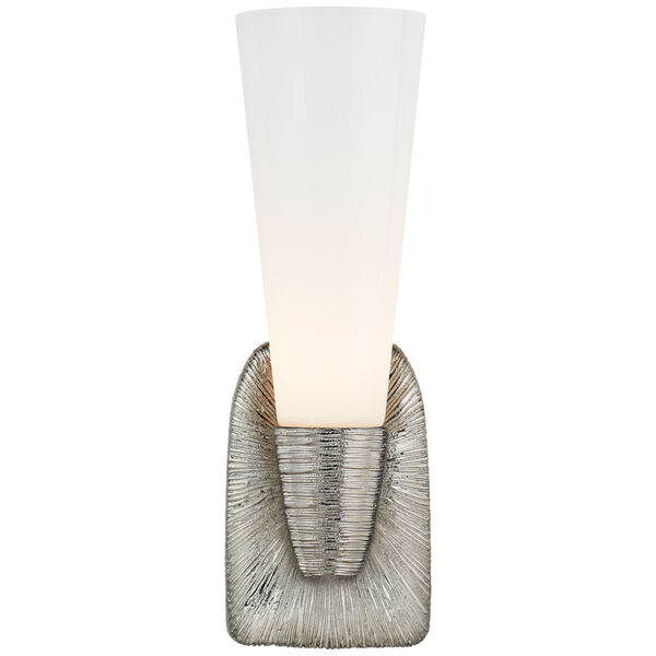 Utopia Small Single Bath Sconce in Polished Nickel with White Glass by Kelly Wearstler, image 1