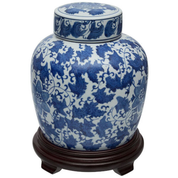 Blue and White Floral Porcelain Ginger Jar, image 2