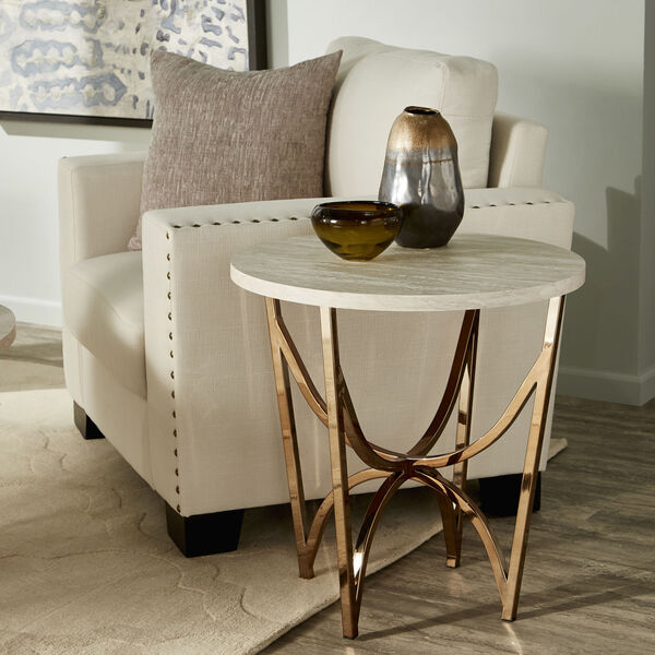 Astrid Champagne Gold and White End Table with Marble Top, image 6