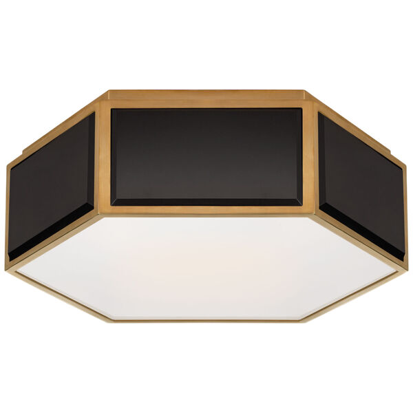 Bradford Small Hexagonal Flush Mount in Black and Soft Brass with Frosted Glass by kate spade new york, image 1