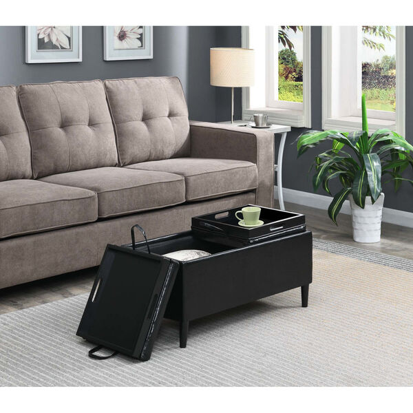 Designs 4 Comfort Black Faux Leather 16-Inch Storage Ottoman with Trays, image 1