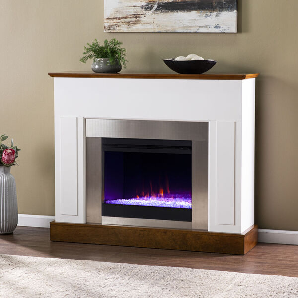 Eastrington White and Dark Tobacco Color Changing Electric Fireplace, image 1