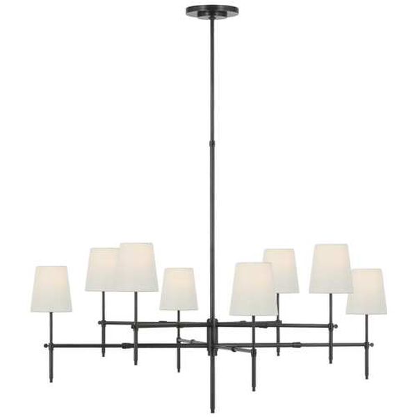 Bryant Bronze Eight-Light Extra Large Two Tier Chandelier with Linen Shades by Thomas O'Brien, image 1