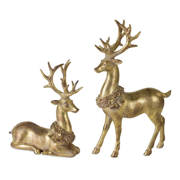 Gold Resin Assorted Deer Figurine, Set of 2, image 1