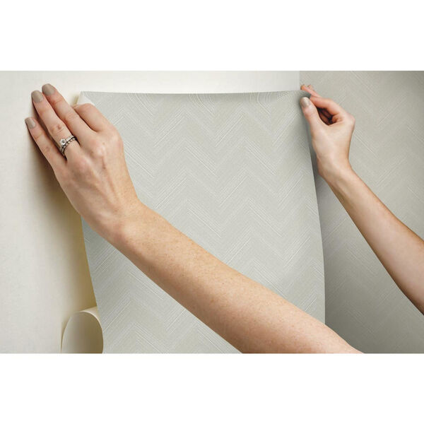 Herringbone White Beige Peel and Stick Wallpaper - SAMPLE SWATCH ONLY, image 3