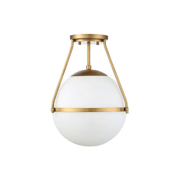 Nicollet Natural Brass One-Light Semi Flush Mount with White Opal Glass, image 2