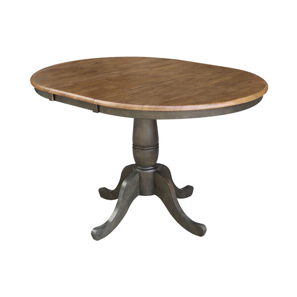 Hickory and Washed Coal 36-Inch Round Extension Dining Table with Four Ladderback Chair, Five-Piece, image 3