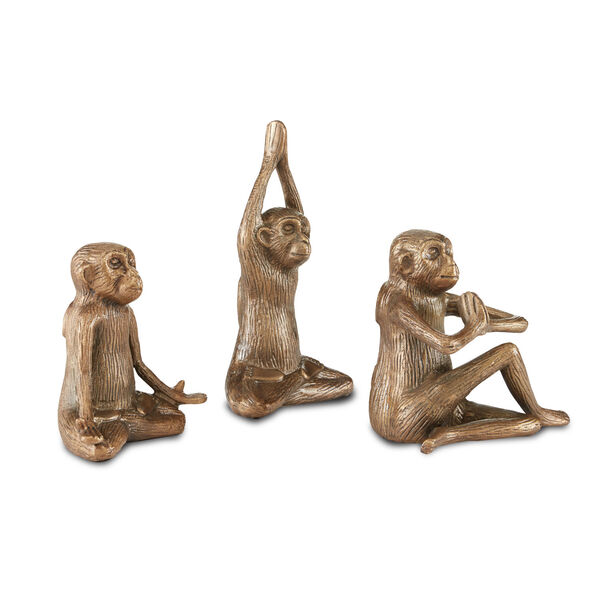 Zen Antique Brass Cast Aluminium Monkey, Set of 3, image 2