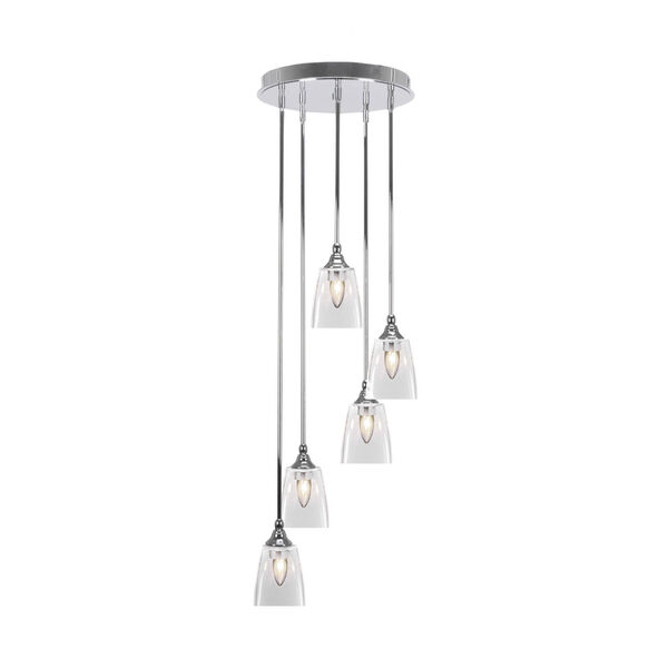 Empire Chrome Five-Light Cluster Pendant with Clear Bubble Glass, image 1