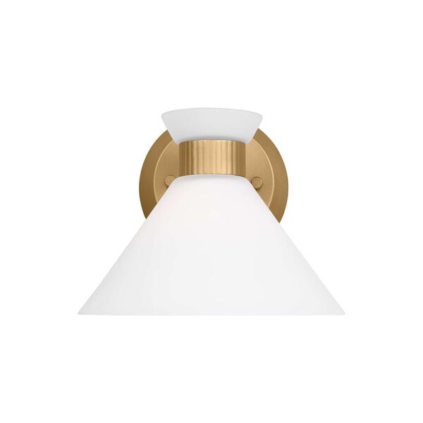 Belcarra Satin Brass One-Light Bath Sconce with Etched White Glass by Drew and Jonathan, image 1