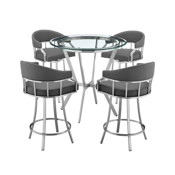 Naomi Valerie Brushed Stainless Steel Gray Five-Piece Dining Set, image 1