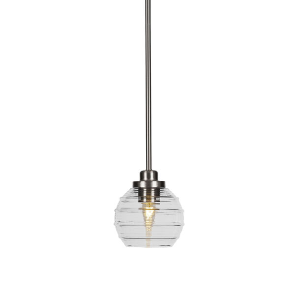 Odyssey Brushed Nickel Six-Inch One-Light Mini Pendant with Clear Ribbed Glass Shade, image 1