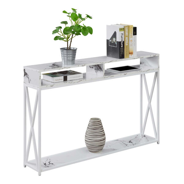 Tucson White Faux Marble Deluxe Console Table with Shelf, image 3