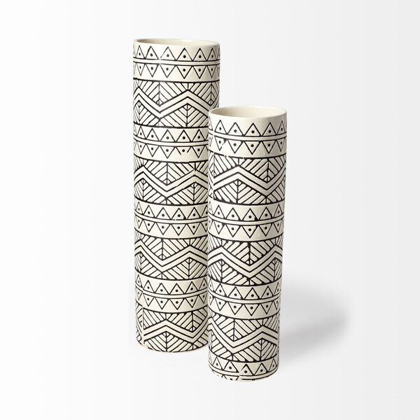 Uhura II Cream and Black Cylindrical Ceramic Vase, image 2