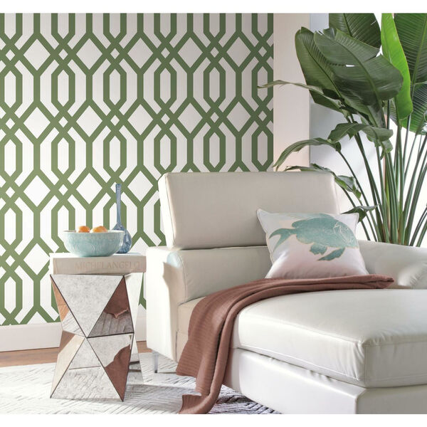 Gazebo Lattice Green White Peel and Stick Wallpaper, image 1