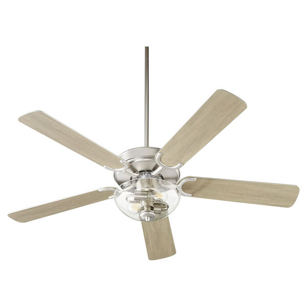 Virtue Satin Nickel Two-Light 52-Inch Ceiling Fan with Clear Seeded Glass Bowl, image 1