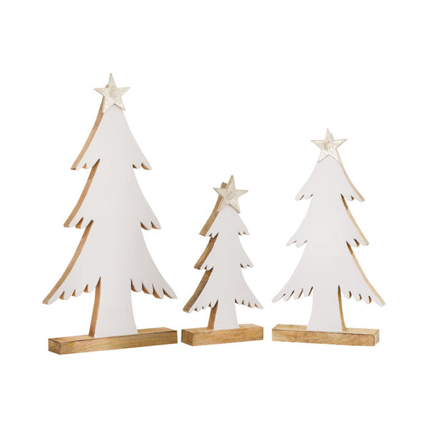 Winter White Enamel and Silver 21-Inch White Tree, Set of 3, image 2
