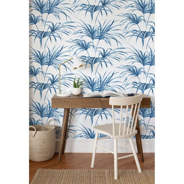 NextWall Blue Tropical Palm Leaf Peel and Stick Wallpaper, image 3