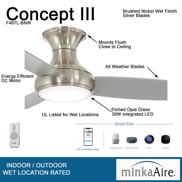 Concept III Brushed Nickel 54-Inch LED Smart Ceiling Fan, image 2