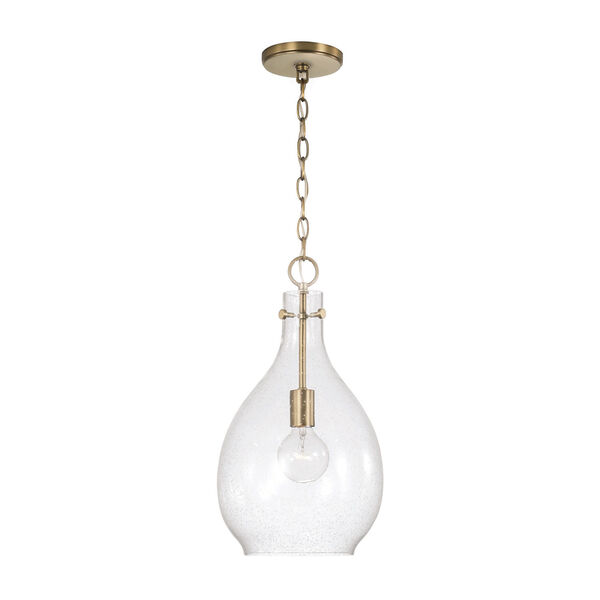 Brentwood Aged Brass One-Light Pendant with Clear Seeded Glass, image 1