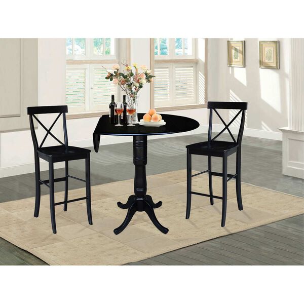 Black Round Pedestal Bar Height Table with Stools, 3-Piece, image 2