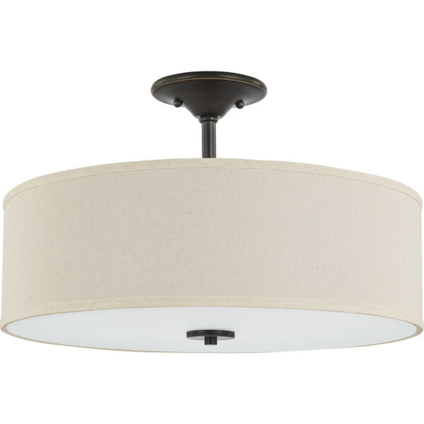 Inspire Antique Bronze 18-Inch Three-Light Semi-Flush Mount with Off White Linen Shade, image 1