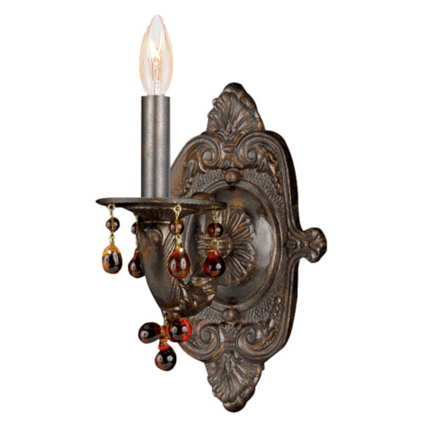 Sutton Venetian Bronze Natural Wrought Iron Wall Sconce with Murrano Crystal, image 1