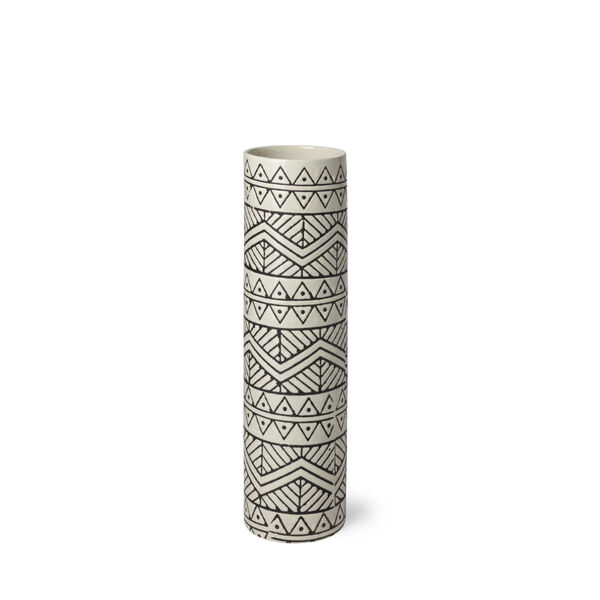 Uhura I Cream and Black Small Patterned Cylindrical Vase, image 1