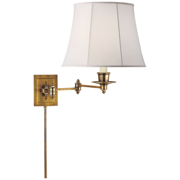 Triple Swing Arm Wall Lamp in Hand-Rubbed Antique Brass with Linen Shade by Studio VC, image 1