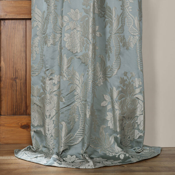 Magdelena Steel Blue and Silver 50 x 84-Inch Faux Silk Jacquard Curtain, image 4