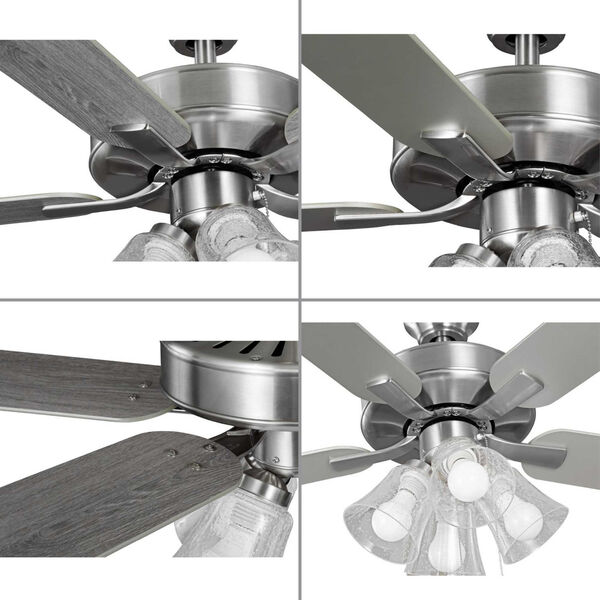 AirPro Builder Brushed Nickel Four-Light LED 52-Inch Ceiling Fan with Clear Seeded Glass Light Kit, image 4