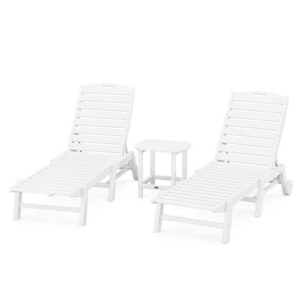 Nautical White Chaise Lounge with Wheels Set with South Beach Side Table, 3-Piece, image 1