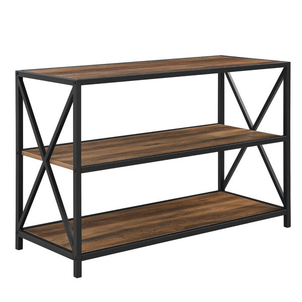40-Inch X-Frame Metal and Wood Media Bookshelf - Rustic Oak, image 9