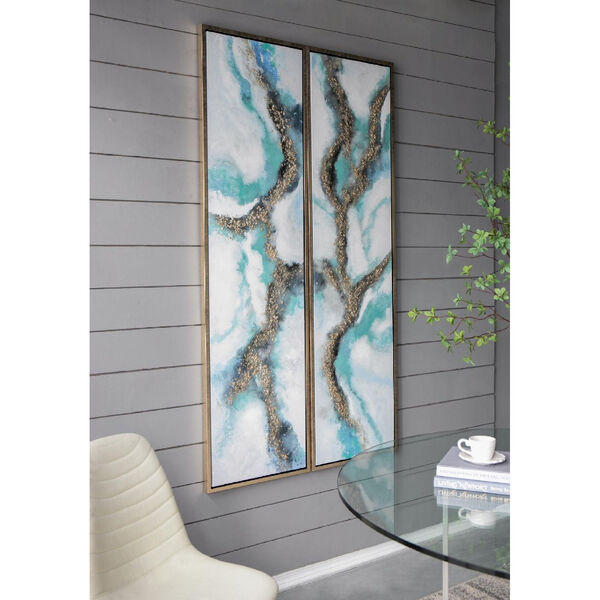 Growing Inside Oil Painting 0n Frame Blue and Gold 20 x 71-Inch Wall Art, Set of 2, image 6